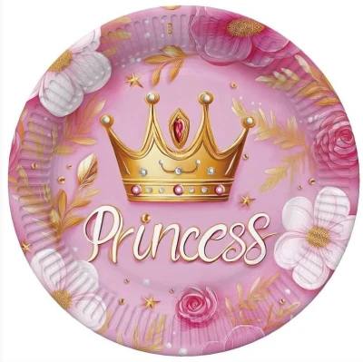 Talerzyki papierowe Princess Korona Księżniczka, 23 cm 8 szt.