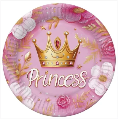 Talerzyki papierowe Princess Korona Księżniczka, 18 cm 8 szt.