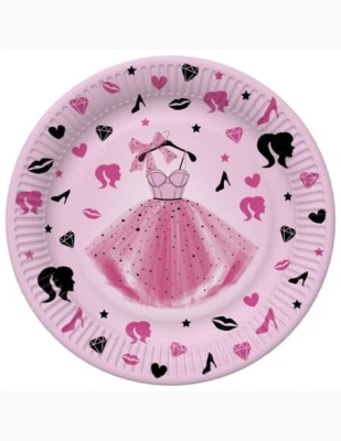 Talerzyki papierowe Księżniczka Sukienka, 23 cm 8 szt.