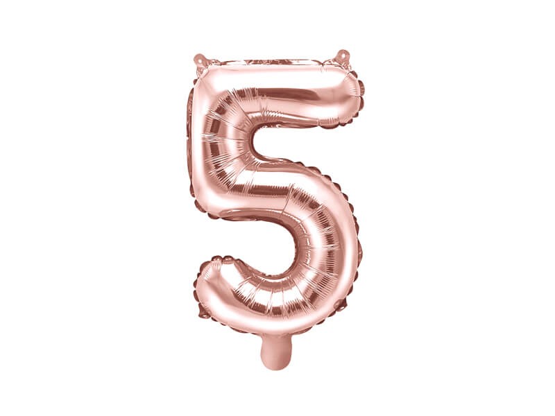 Balon cyfra 5 gold rose