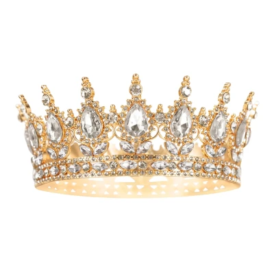 Dekoracja na tort Korona złota ze srebrnymi kryształkami, 15 cm