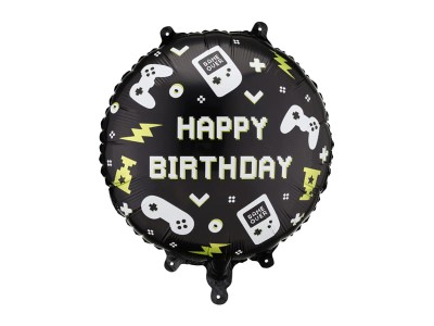 Balon foliowy Happy Birthday pady kontrolery, 45 cm