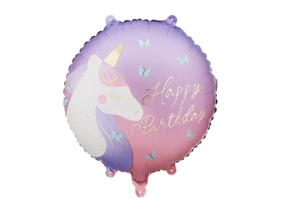 Balon foliowy Happy Birthday jednorożec pastylka, 45 cm