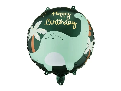 Balon foliowy Happy Birthday dinozaur Brontozaur pastylka, 45 cm