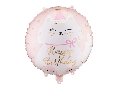 Balon foliowy Happy Birthday kotek pastylka, 45 cm