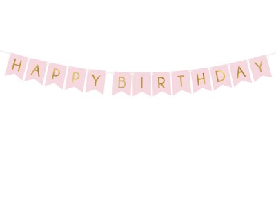 Baner Happy Birthday jasny różowy