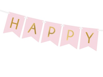 Różowy baner happy birthday