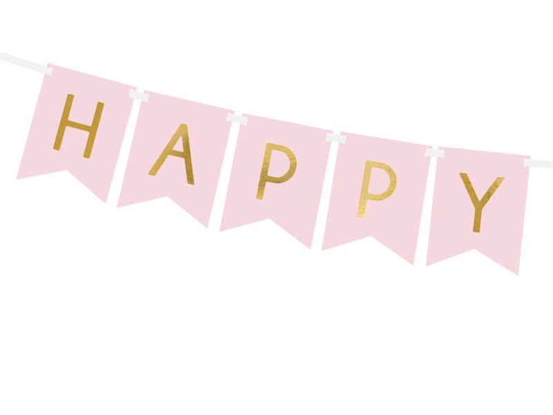 Różowy baner happy birthday