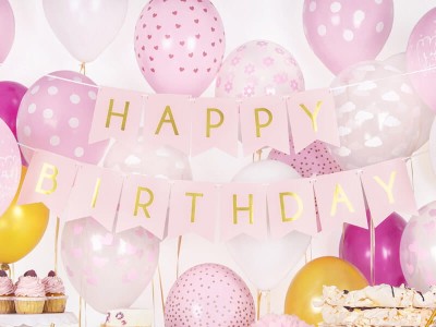 Baner urodzinowy happy birthday różowy