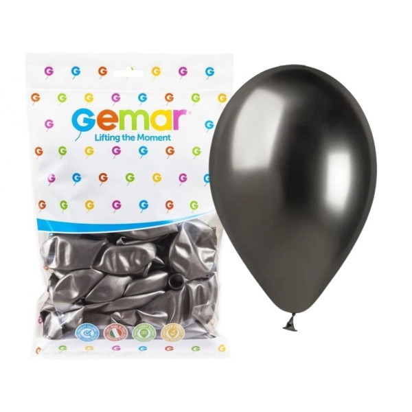 Balon metaliczny shiny srebrny ciemny grafitowy #090, 33 cm 50 szt.