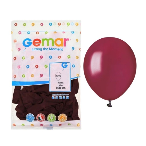 Balony pastelowe bordowy winny matowy #101, 12 cm 100 szt.