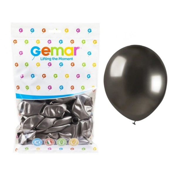 Balony metaliczne shiny srebrny ciemny grafitowy #090, 12 cm 100 szt.
