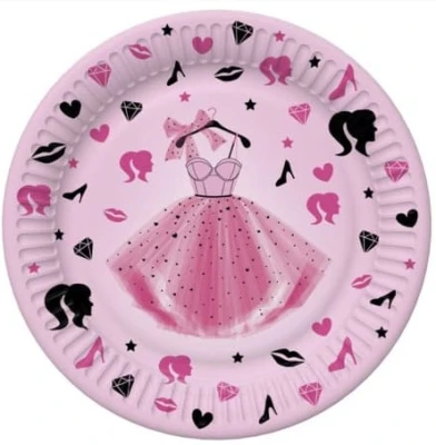 Talerzyki papierowe Księżniczka Sukienka, 18 cm 8 szt.