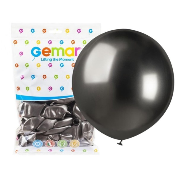 Balony metaliczne shiny srebrny ciemny grafitowy #090, 48 cm 25 szt.