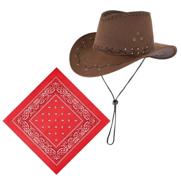 Zestaw akcesoriów do przebrania Kowboj brązowo czerwony - kapelusz, bandana