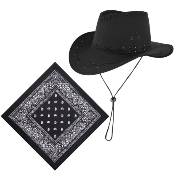 Zestaw akcesoriów do przebrania Kowboj czarny - kapelusz, bandana