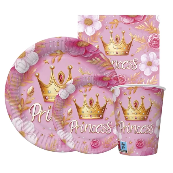 Zestaw komplet zastawy Princess Korona Księżniczka - kubeczki, talerzyki, serwetki