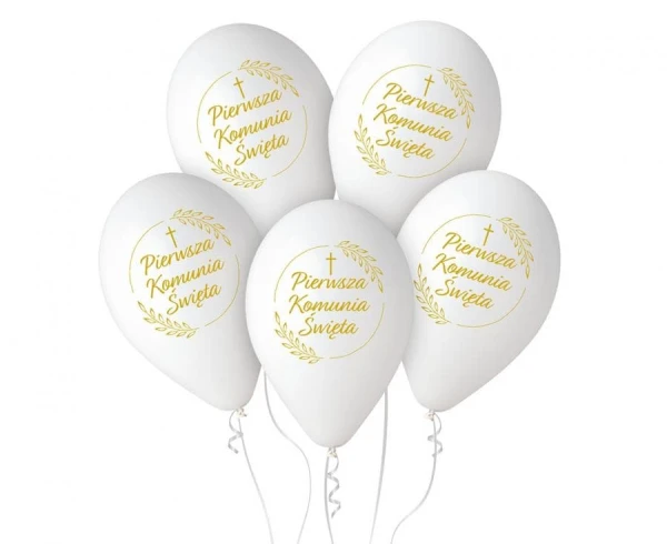 Balony lateksowe Pierwsza Komunia Święta kłosy, 5 szt.