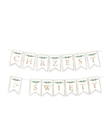 Baner girlanda Chrzest Święty biały złoty napis, 300 cm