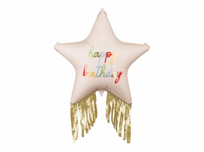 Balon foliowy Happy Birthday gwiazdka z frędzlami, 72 cm