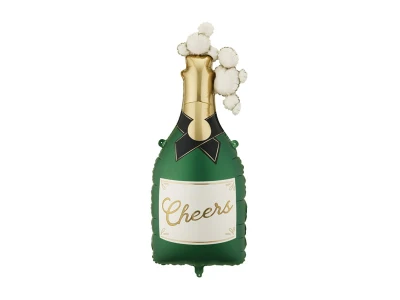 Balon foliowy Szampan Cheers ciemny zielony, 34x93 cm