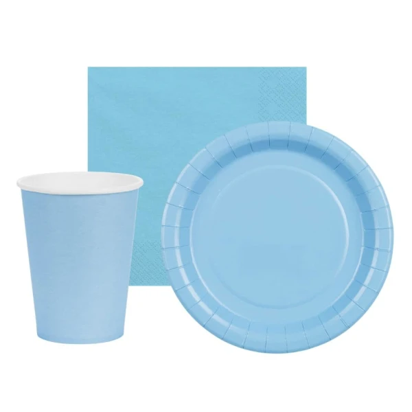 Zestaw zastawy jednokolorowej Basic jasny niebieski - kubeczki, talerzyki, serwetki