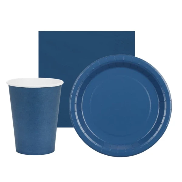 Zestaw zastawy jednokolorowej Basic ciemny niebieski granatowy - kubeczki, talerzyki, serwetki