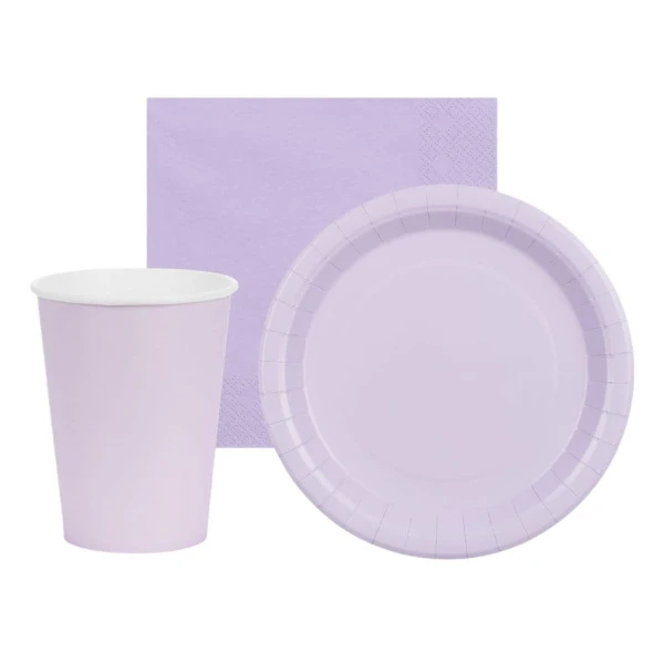 Zestaw zastawy jednokolorowej Basic jasny fioletowy liliowy - kubeczki, talerzyki, serwetki