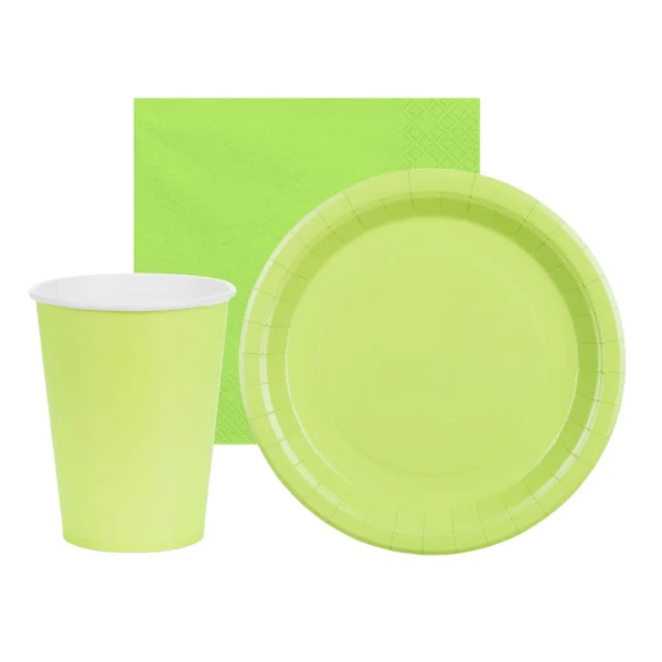 Zestaw zastawy jednokolorowej Basic jasny zielony limonkowy - kubeczki, talerzyki, serwetki