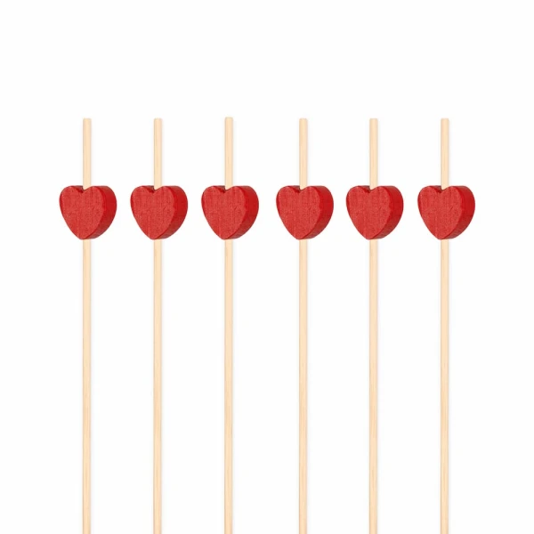 Patyczki wykałaczki bambusowe koktajlowe do przekąsek serduszka, 25 szt.
