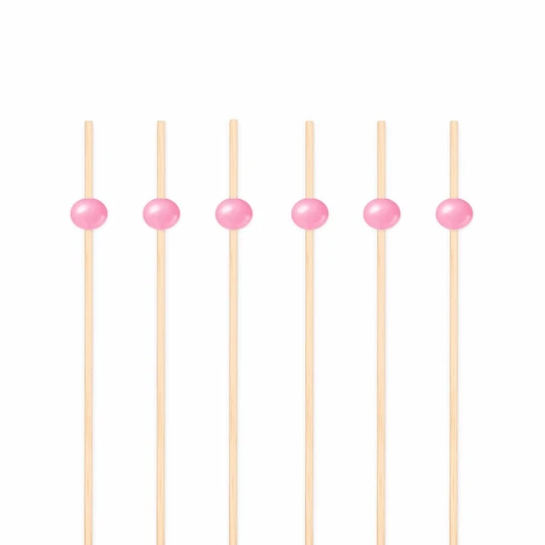 Patyczki wykałaczki bambusowe koktajlowe do przekąsek różowe kulki, 25 szt.
