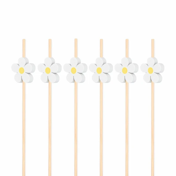 Patyczki wykałaczki bambusowe koktajlowe do przekąsek stokrotki, 25 szt.