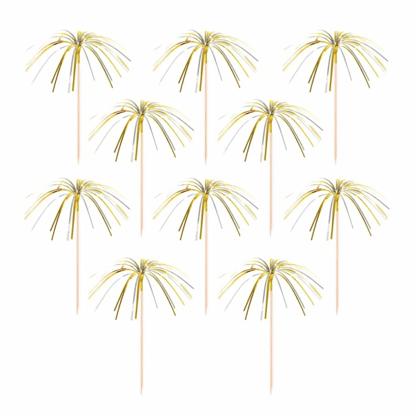 Patyczki wykałaczki koktajlowe fajerwerki złoto-srebrne, 10 szt.