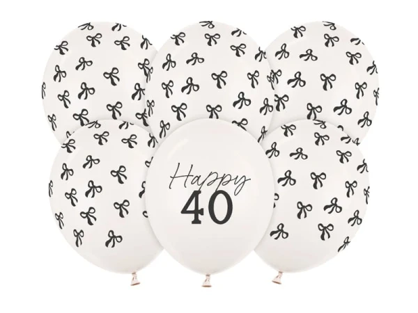 Balony lateksowe Happy 40 Kokardki na urodziny złamana biel, 30 cm 6 szt.