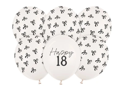 Balony lateksowe Happy 18 Kokardki na urodziny złamana biel, 30 cm 6 szt.