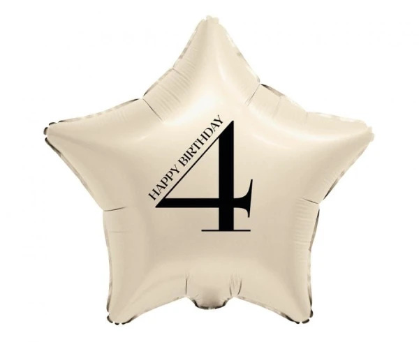 Balon foliowy gwiazda kremowa Happy Birthday cyfra 4, 45 cm