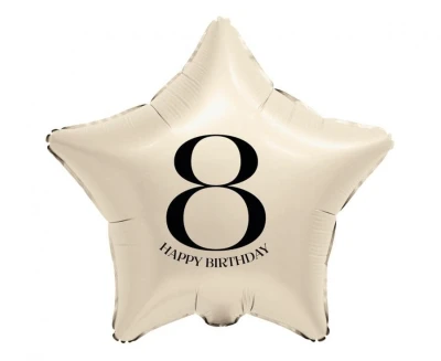 Balon foliowy gwiazda kremowa Happy Birthday cyfra 8, 45 cm