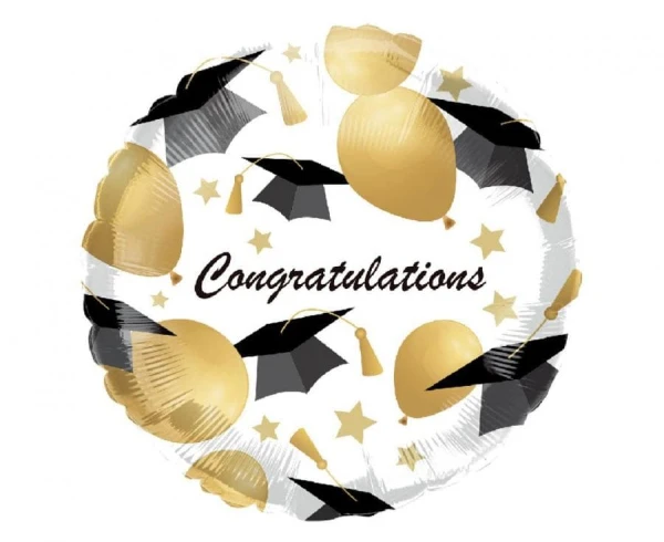 Balon foliowy okrągły Congratulations! zakończenie szkoły, 45 cm