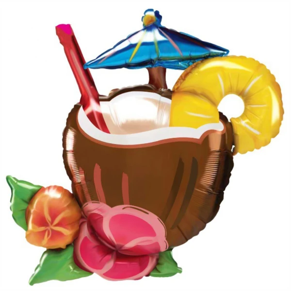 Balon foliowy drink Tropikalny Hawajski koktajl w kokosie, 71×82 cm