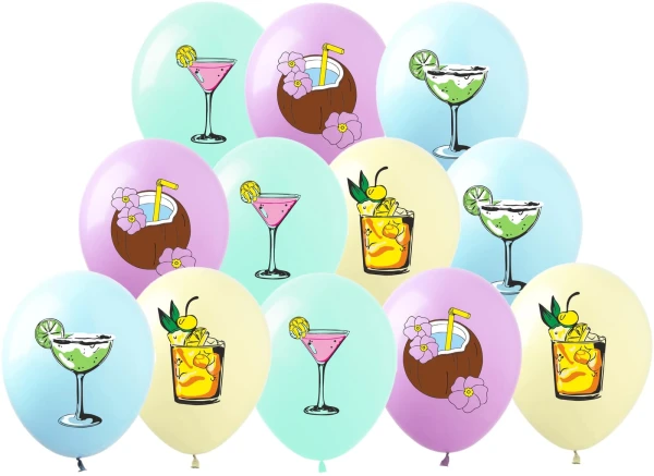 Balony lateksowe Drinki Tropikalne Koktajle Hawajskie, 30 cm 12 szt.