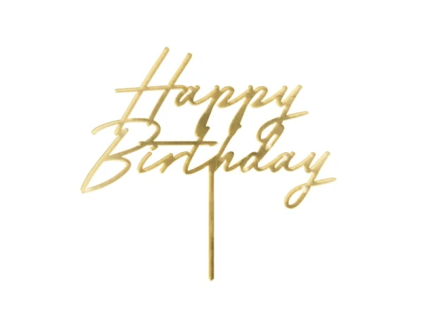 Topper na tort akrylowy Happy Birthday złoty
