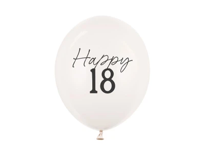 Balony lateksowe Happy 18 urodziny Pastel Off-white ciepły biały strong, 30 cm 3 szt.
