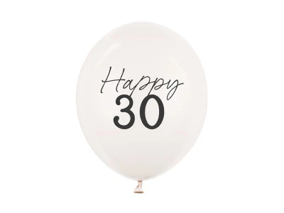 Balony lateksowe Happy 30 urodziny Pastel Off-white ciepły biały strong, 30 cm 3 szt.