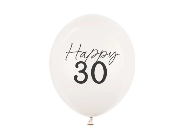 Balony lateksowe Happy 30 urodziny Pastel Off-white ciepły biały strong, 30 cm 3 szt.