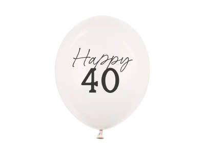Balony lateksowe Happy 40 urodziny Pastel Off-white ciepły biały strong, 30 cm 3 szt.