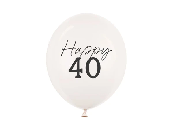 Balony lateksowe Happy 40 urodziny Pastel Off-white ciepły biały strong, 30 cm 3 szt.