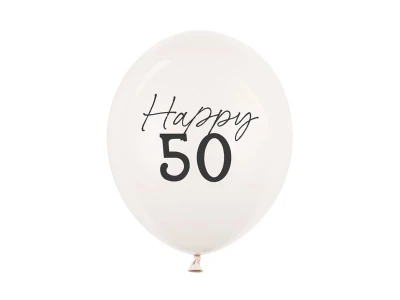 Balony lateksowe Happy 50 urodziny Pastel Off-white ciepły biały strong, 30 cm 3 szt.