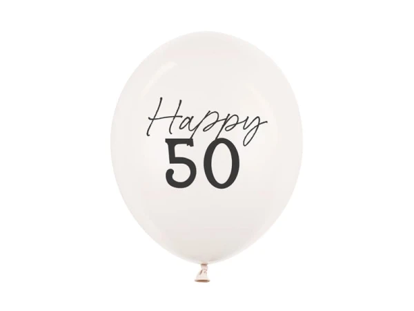 Balony lateksowe Happy 50 urodziny Pastel Off-white ciepły biały strong, 30 cm 3 szt.