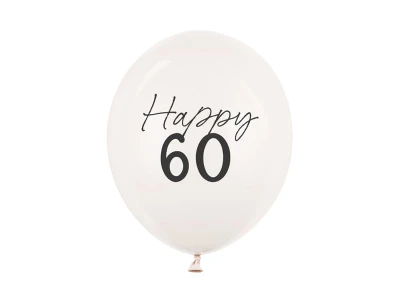 Balony lateksowe Happy 60 urodziny Pastel Off-white ciepły biały strong, 30 cm 3 szt.