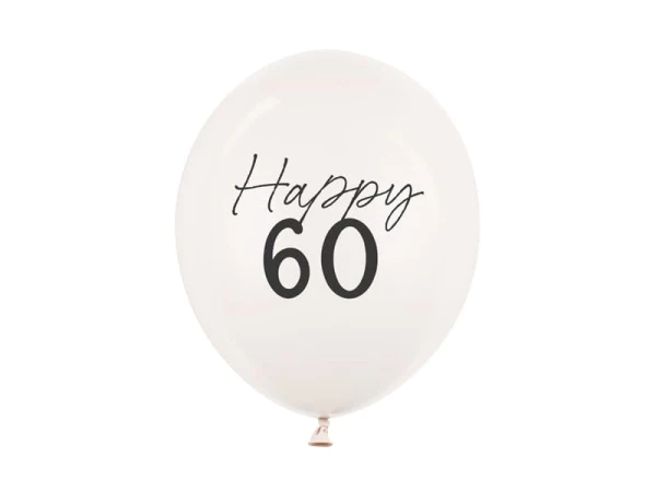 Balony lateksowe Happy 60 urodziny Pastel Off-white ciepły biały strong, 30 cm 3 szt.